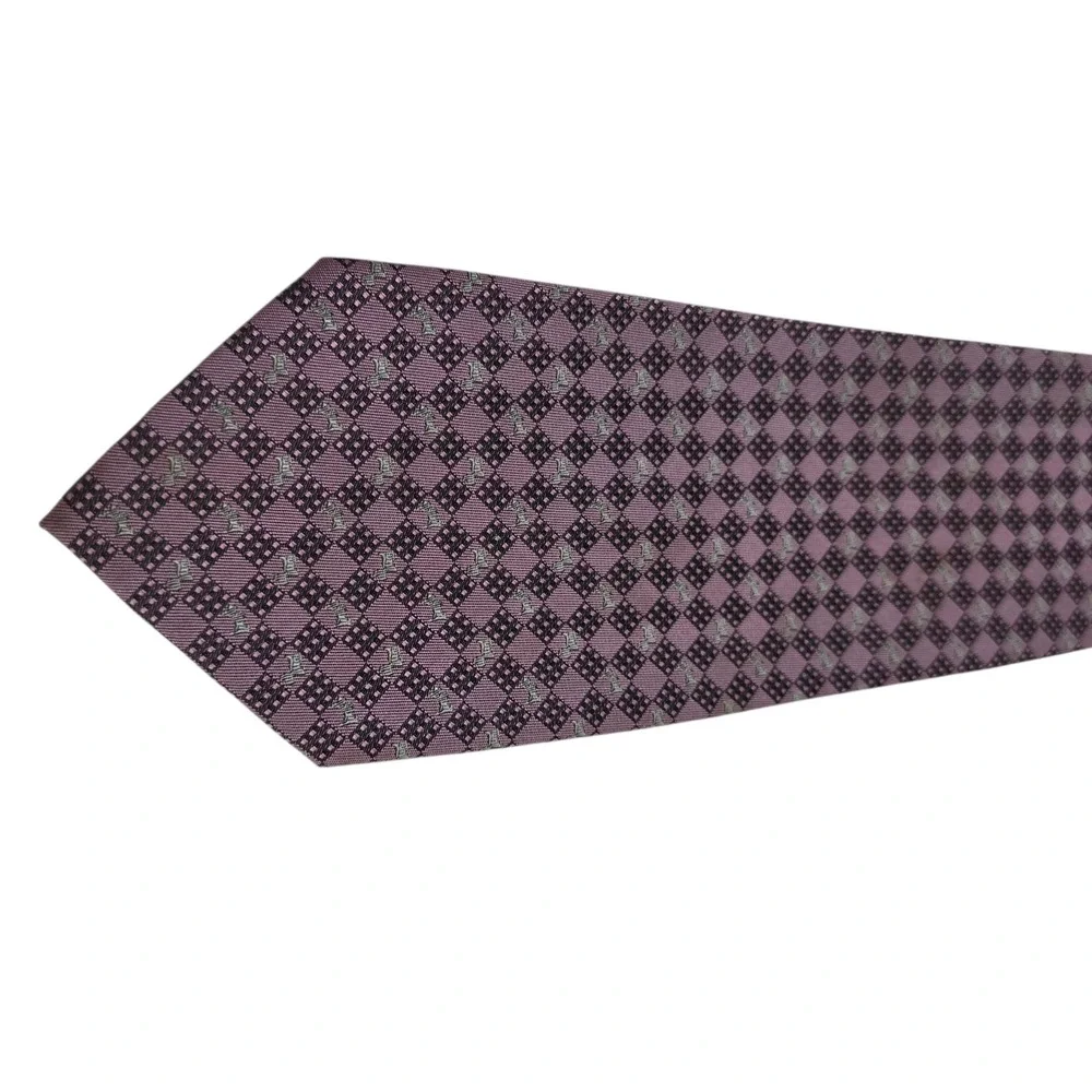 Raja Of London Mens Necktie Purple Silver Silk Woven Diamond‎ Pattern Classic